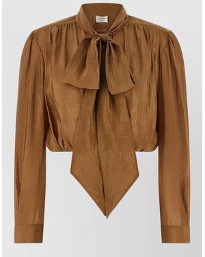 Saint Laurent Taffeta Lavalliére Shirt - Brown