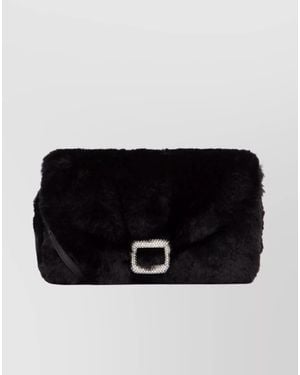 Roger Vivier Strass Buckle Faux Fur Phone Holder - Black