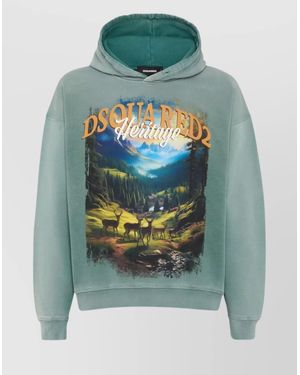 DSquared² Slouchy Hooded Sweater Graphic Print - Gray