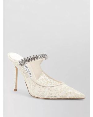 Jimmy Choo Tulle Mules Pointed Toe Crystal Strap - Natural