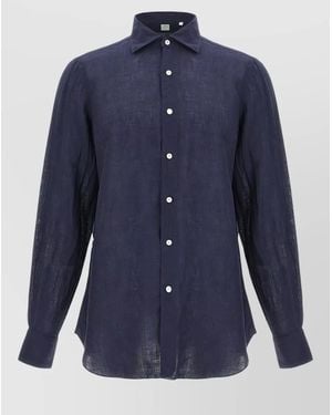 Finamore 1925 Linen Long-Sleeve Shirt - Blue