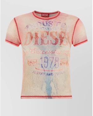 DIESEL Ribbed Printed Cotton T-Shirt - Pink