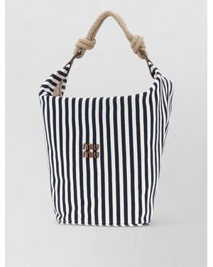 Miu Miu Canvas Bucket Bag Striped Pattern Rope Handle - Black