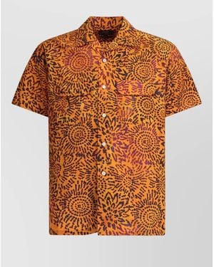 Beams Plus Batik Print Shirt Short Sleeves Collar - Orange