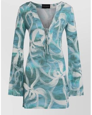 Louisa Ballou Bow Detail Mini Dress - Blue