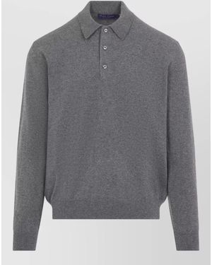 Ralph Lauren Cashmere Fine-Knit Long-Sleeve Polo Shirt - Grey