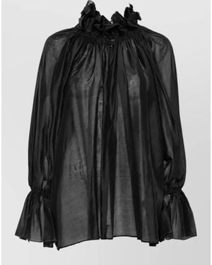 Thelatest Ruffled High Neck Oversized Blouse - Black
