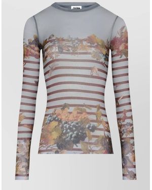 Jean Paul Gaultier Fitted Long-Sleeve Top With Floral - Grey