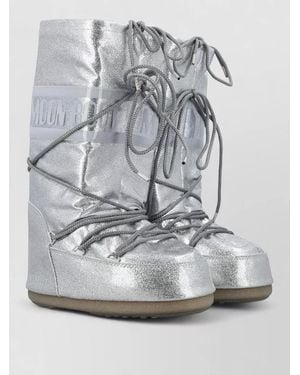 Moon Boot Icon Lace Up Shoes Flat Sole Glitter - Grey