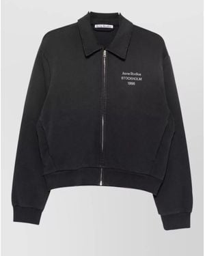Acne Studios Collared Sweatshirt Jacket Ribbed Cuffs Hem - Black