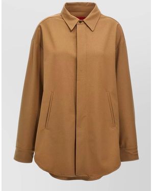 Thelatest Andrea Longline Shirt Buttoned Cuffs Collar - Brown