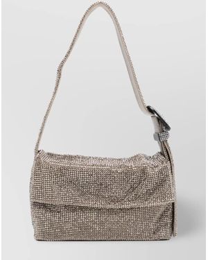 Benedetta Bruzziches Petite Crystal Buckle Foldover Silk Bag - Gray