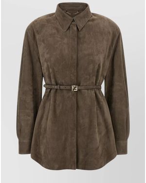 Fendi Lamb Leather Suede Oversized Shirt - Green