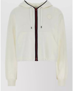 Brunello Cucinelli Piquet Cropped Hooded Sweatshirt Long Sleeves - Natural