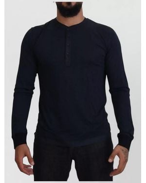 Dolce & Gabbana Cotton Button Henley Crewneck Pullover Jumper - Blue