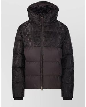 Fendi Jacquard Ff Hooded Down Puffer Jacket - Black