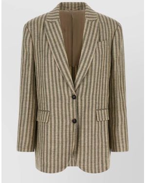Brunello Cucinelli Relaxed Stripe Blazer Linen Blend - Natural