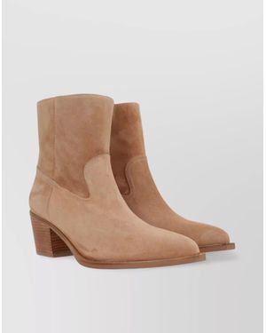 Stuart Weitzman Stacked Heel Ankle Boots - Natural