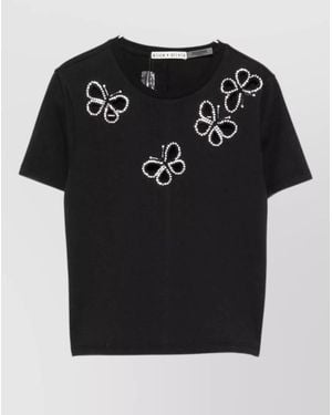 Alice + Olivia Cindy Butterfly Motif Cropped T Shirt - Black