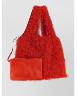 Dries Van Noten Fringe Handle Furry Texture Tote Bag - Red