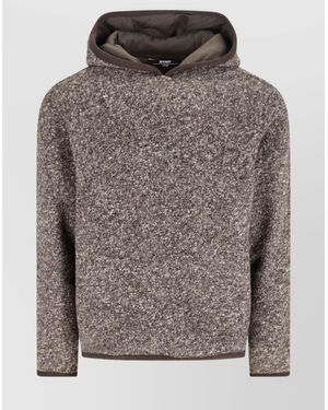 K-Way Hooded Long Sleeve Textured Knit Sweater - Gray