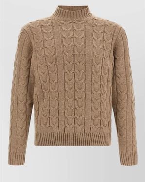 Zanone Braided-Knit Virgin Wool Mock-Neck Sweater - Brown