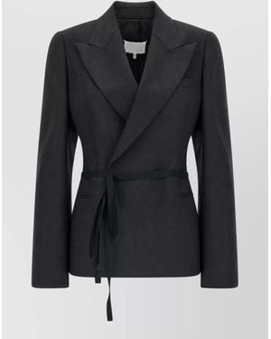 Maison Margiela Wool Belted Wrap Blazer - Black
