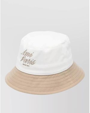 Ami Paris Two Tone Logo Detail Stitched Brim Hat - White