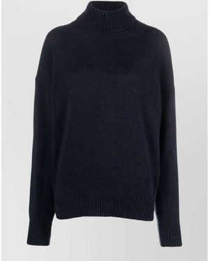 Alysi Mohair Wool Turtleneck Color Block Sweater - Blue