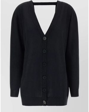 Nude Wool V-Neck Long-Sleeve Cardigan - Blue