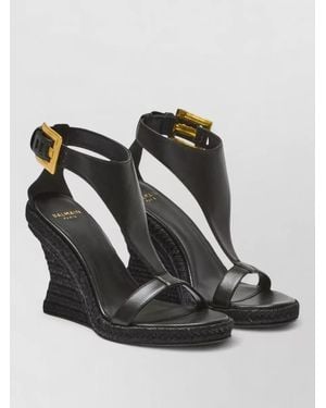 Balmain Anthem Wedge Lambskin Espadrilles - Black
