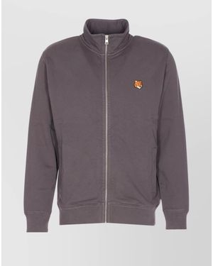 Maison Kitsuné Cotton High Neck Zip Sweatshirt - Purple