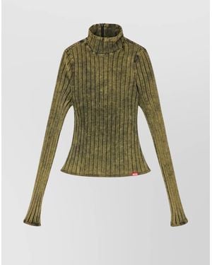 DIESEL High Neck Fitted Cotton Long Sleeve Top - Green