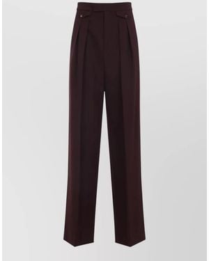 Chloé Virgin Wool High-Rise Pleated Wide-Leg Trousers - Purple