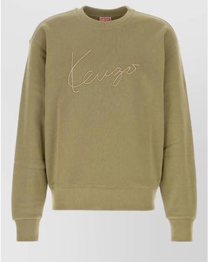 KENZO Cotton Sweatshirt Cuff Detail And Hem - Green