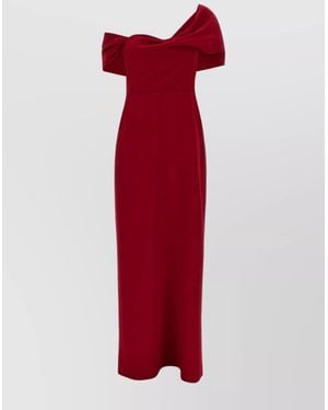 Carolina Herrera Off-Shoulder Floor-Length Draped Dress - Red