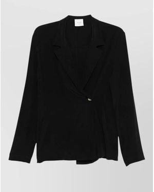 Alysi Silk Blazer Jacket Asymmetric Hem Notched Lapels - Black