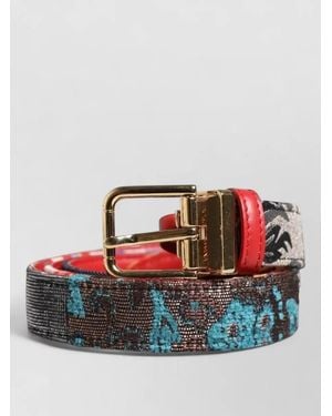 Dolce & Gabbana Floral Jacquard Belt Metal Buckle Adjustable - Red