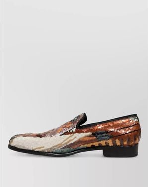 Dolce & Gabbana Leather Embroidered Sequin Slippers - White