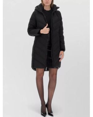 Michael Kors Long Hood Parka Quilted Design Side Pockets - Black