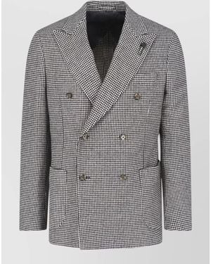 Lardini Double Breasted Blazer Houndstooth Pattern Buttons - Grey