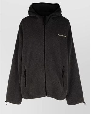 Miu Miu Hooded Straight Jacket Side Pockets Zip - Black