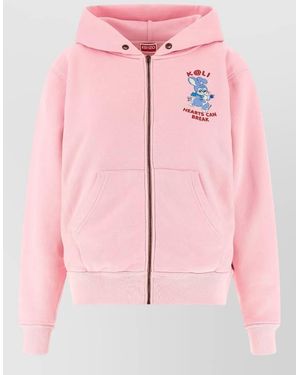 KENZO Cartoon Logo Hoodie Hood Kangaroo Pockets - Pink