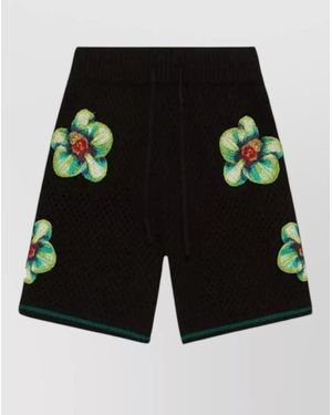 CASABLANCA Orchid Glitch Crochet Mesh Resort Shorts - Black