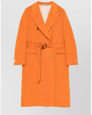 Tagliatore Wool Double-Breasted Belted Coat - Orange