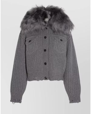 Blumarine Casual Jacket With Faux Fur Collar - Grey