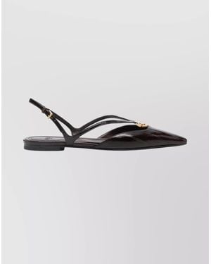 Fendi Fold Leather Slingback Flats - Black