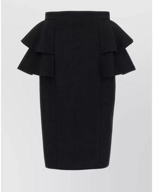 Valentino Garavani Silk Blend Ruffled Midi Pencil Skirt - Black