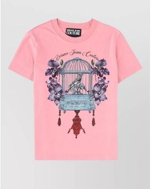 Versace Jeans Couture Crew Neck Graphic Print Short Sleeve Top - Pink