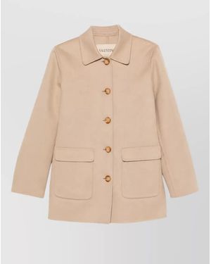 Valentino Cashmere Single-Breasted Short Coat - Natural